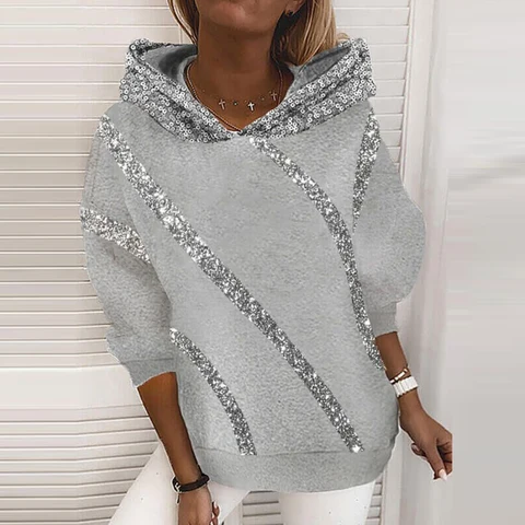 Autumn New Fashion Sequin Women Hooded Sweatshirt 2020 Spring Casual Long Sleeve Tops Pullover Harajuku Female Patchwork Hoodies