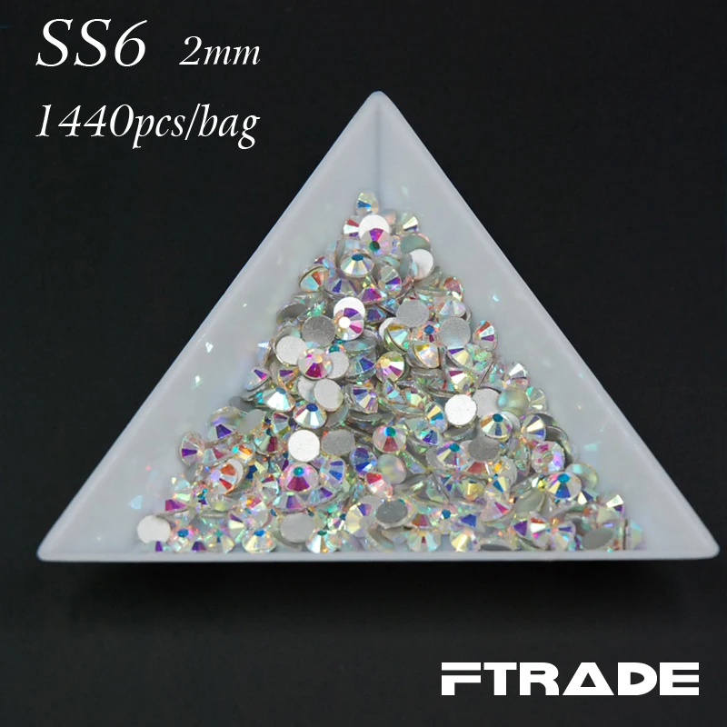 

Блестящие Стразы SS6 2 мм кристально прозрачные AB с плоским основанием, Кристальные камни для украшения ногтей, сделай сам