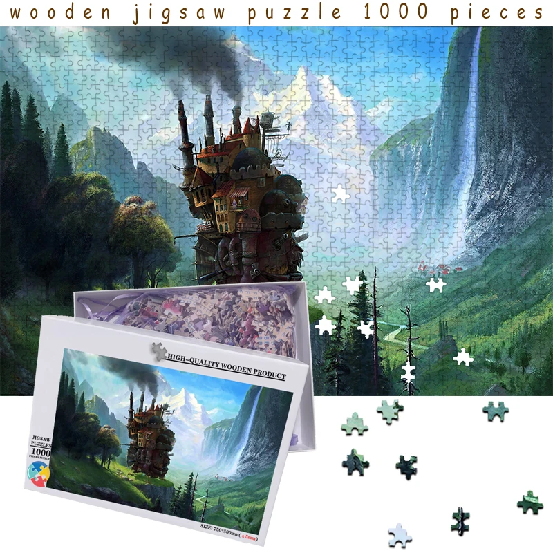 Howl's Moving Castle Wooden 1000 Pieces Puzzles Miyazaki Hayao Classic Japanese Anime Jigsaw Customized Puzzle Nice Toys Gifts