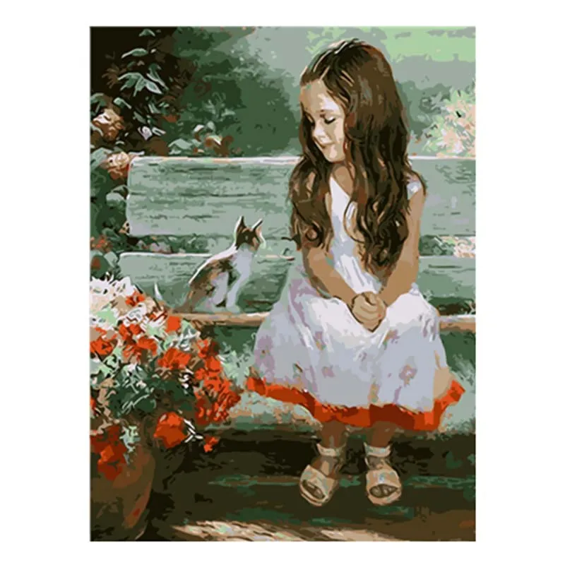 DIY Маленькая девочка живопись маслом Кот по номерам на холсте цифровые настенные