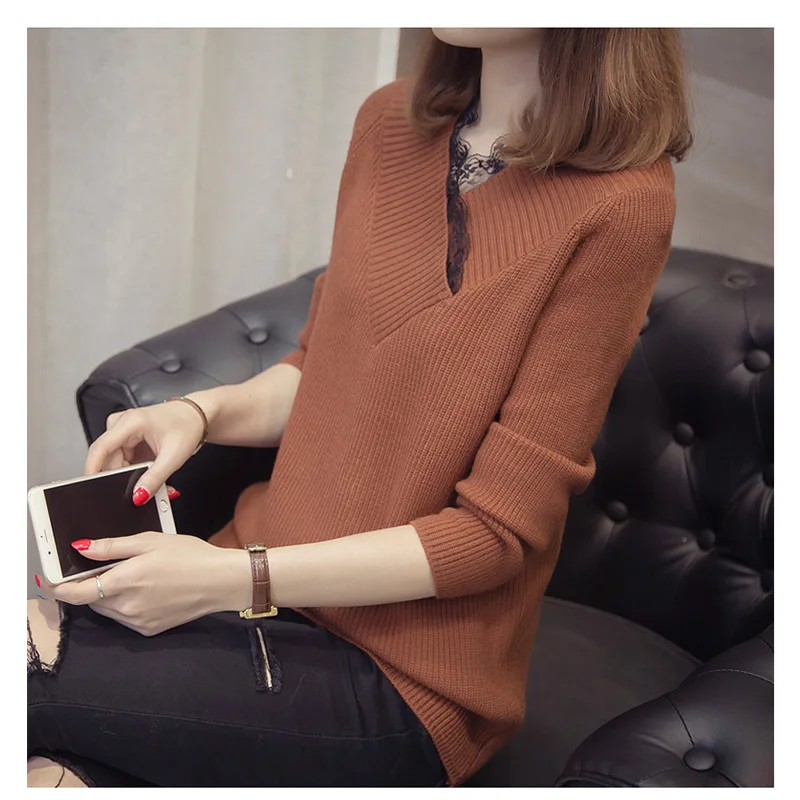 Женский трикотажный свитер с V-образным вырезом | Женская одежда