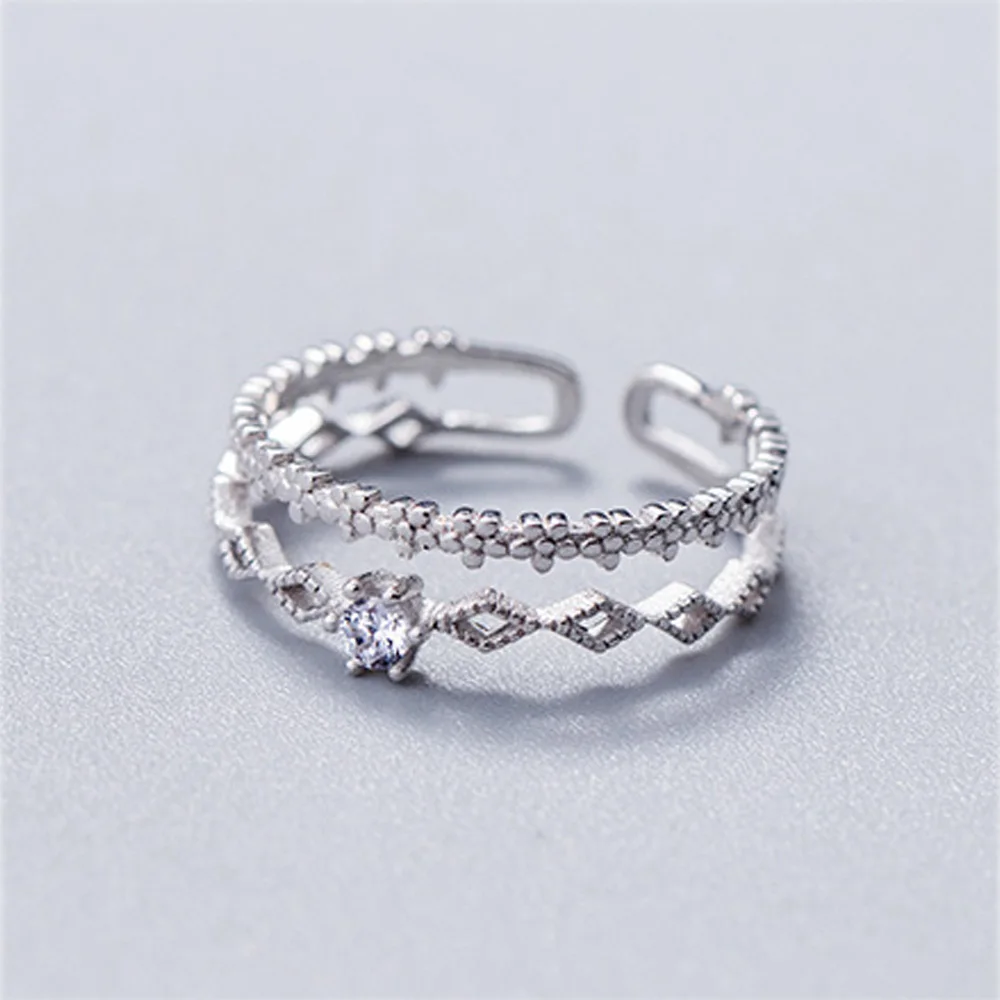 

Silver Color Flower Lace Ring Korean Fashion Opening Inlaid Adjustable Rings Valentine's Day Gift Simple Ring Women's Jewelry