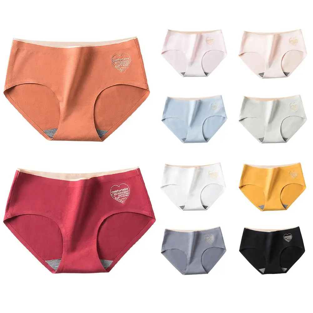 

Women's Panties Sexy Soft Mid Waist Love Heart Print Solid Color Cotton Underwear Briefs Panties Pants Women Underwear Sexy