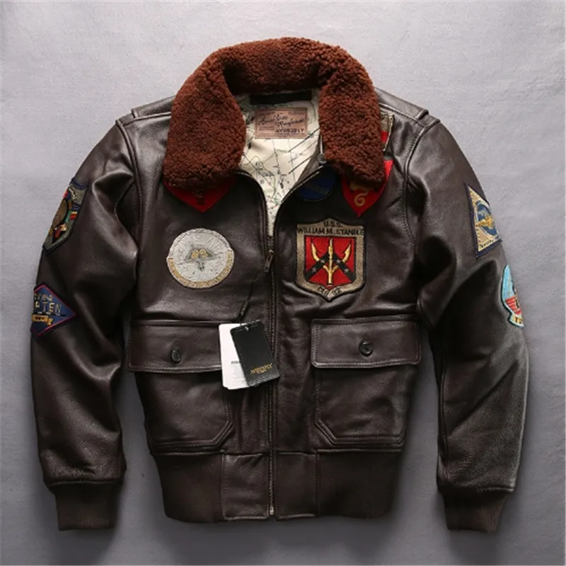 Большой размер Airforce G1pilot, теплая кожаная куртка с меховым воротником, пальто из натуральной коровьей кожи, толстая воловья кожа, куртка с воротником из овечьей кожи