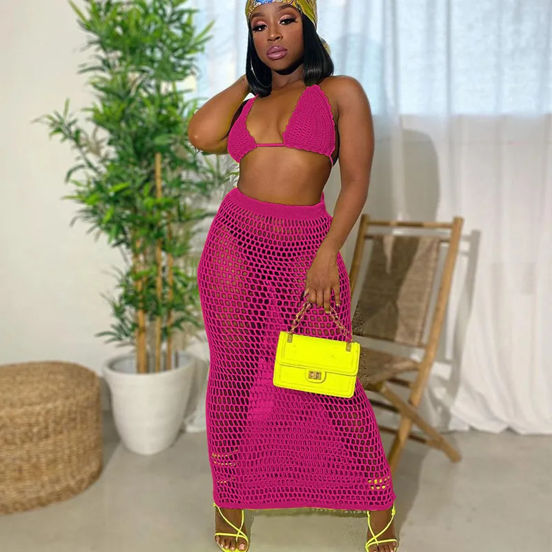 Женский вязаный комплект из двух предметов в сеточку соблазнительные прозрачные