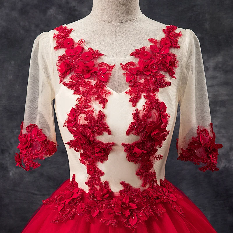 Элегантное платье Quinceanera размера плюс с круглым вырезом модное коротким рукавом