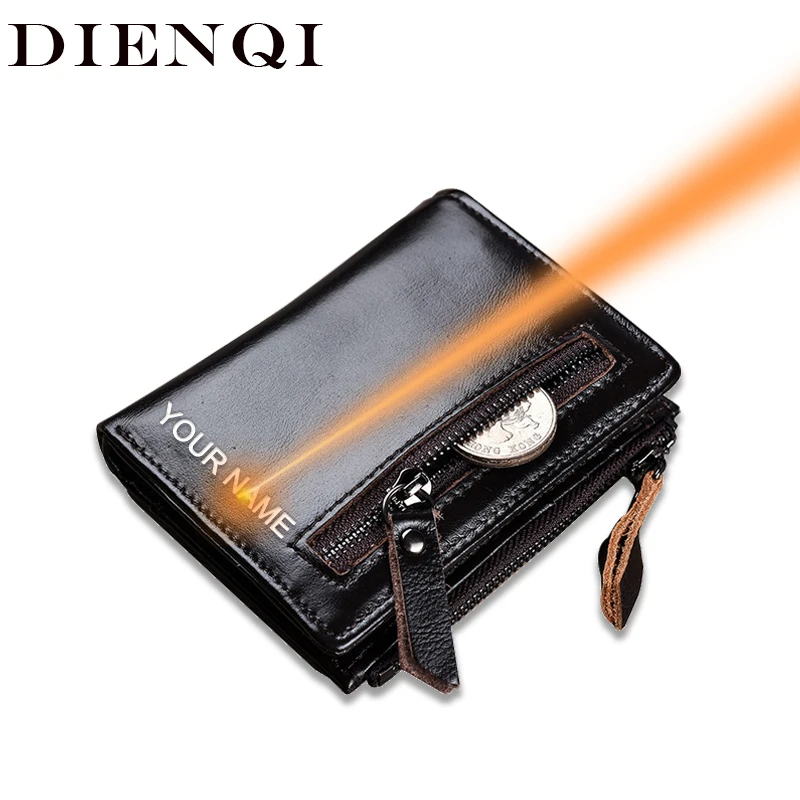 

DIENQI Cow Genuine Leather Men Wallets Vintage Luxury Small Smart Wallet Zipper Purses Money Coin Pocket Rfid Blocking Vallet