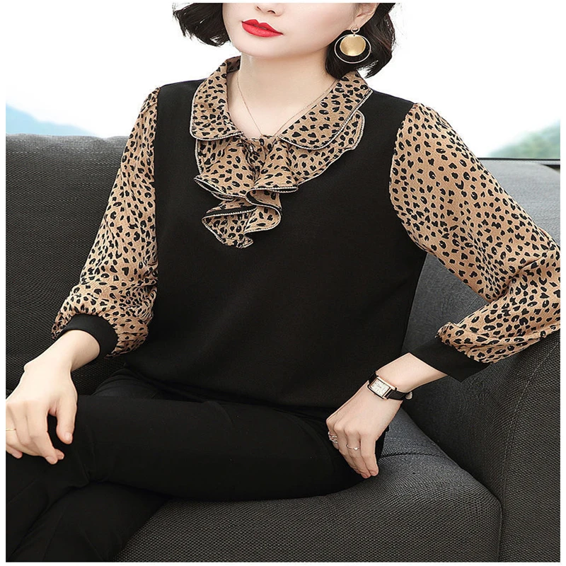 Элегантная Свободная рубашка в горошек с длинным рукавом и принтом Женская