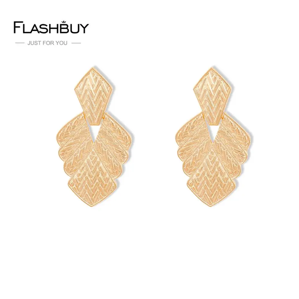Flashbuy уникальный лист свисающие серьги для женщин металлический геометрические