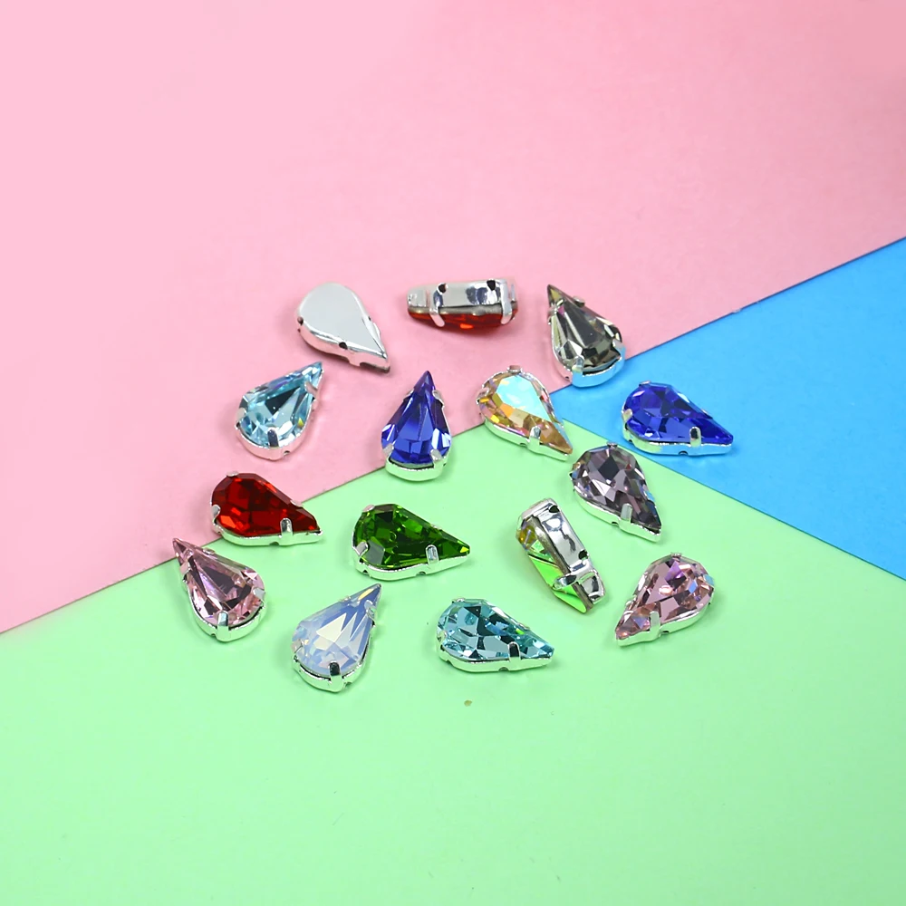 Стеклянные хрустальные стразы в форме капли для шитья аппликация из страз с