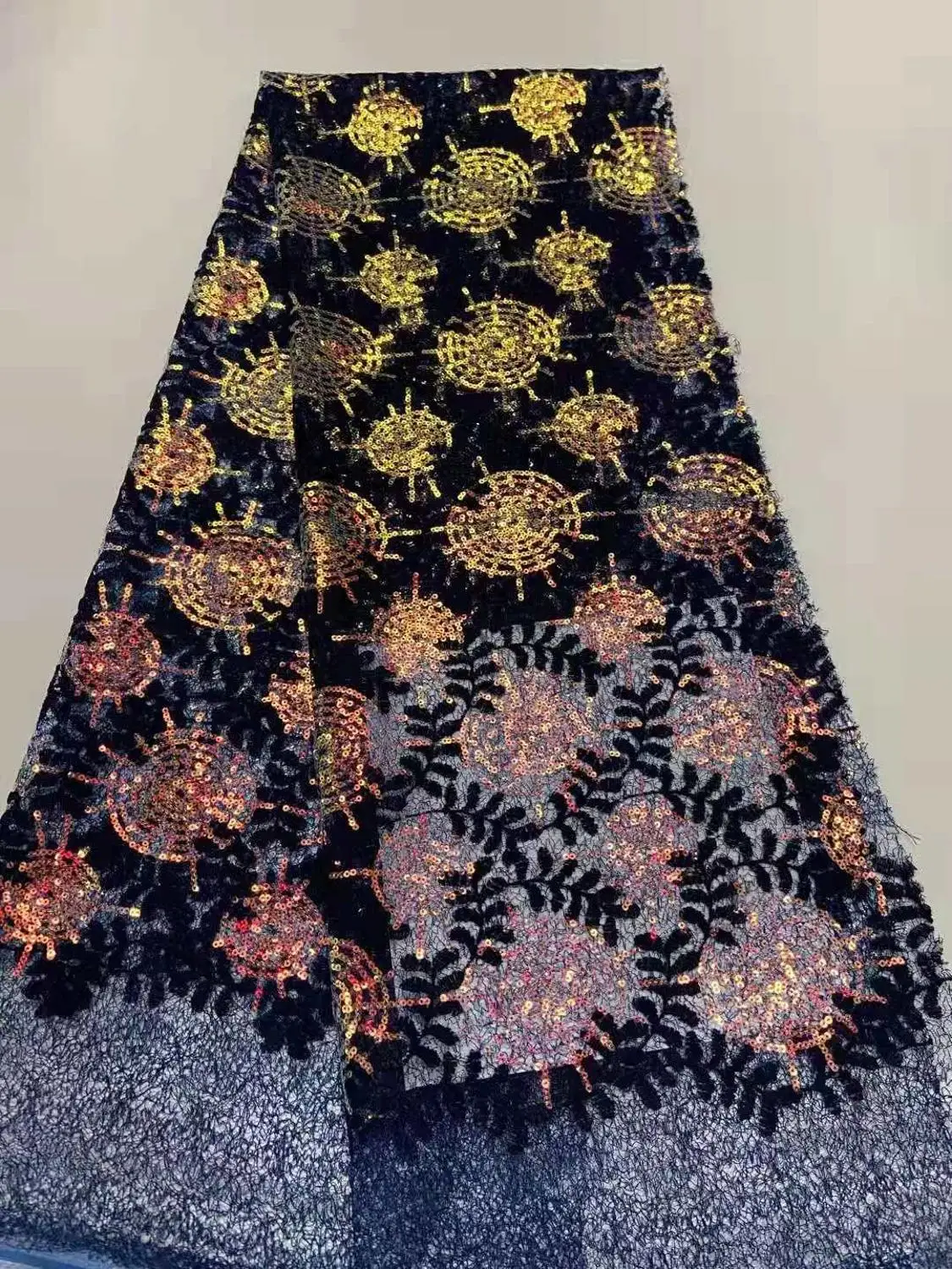 

African fabric lace/with sequin embroidery tulle French mesh lace gold sequin fabric for sew party/ladies evening dress fabric