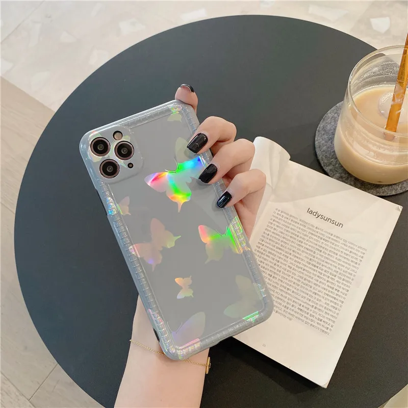 Роскошный противоударный чехол для телефона с лазерной бабочкой iPhone 11 Pro Max 7 8 Plus SE