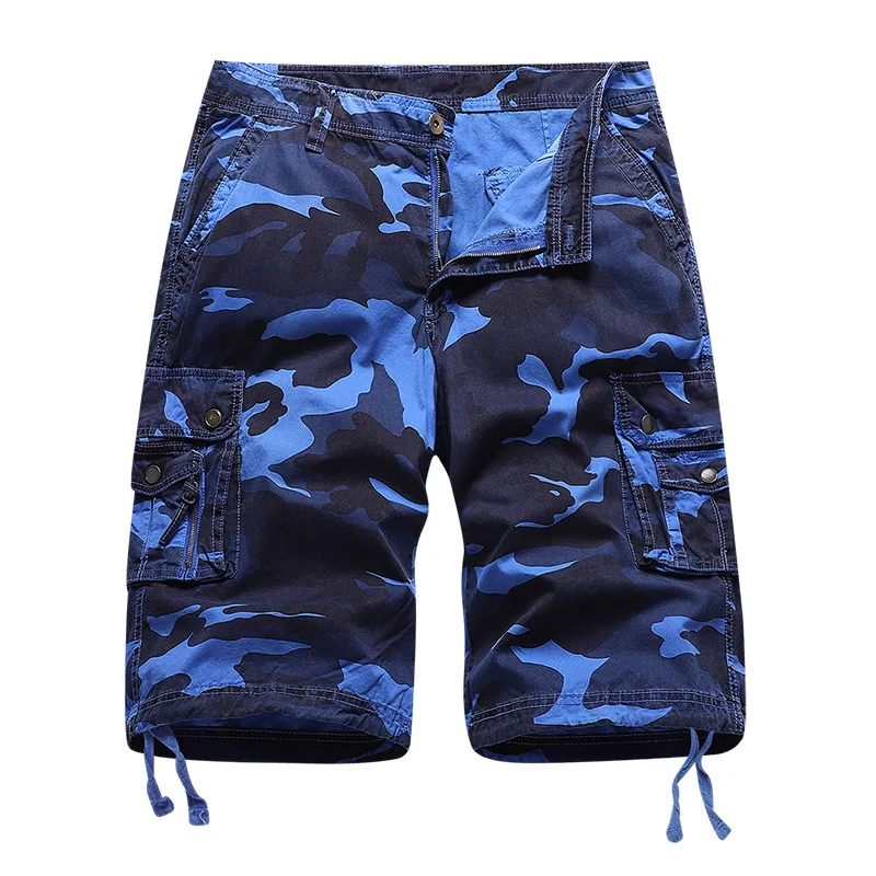 

Men's Cotton Shorts Summer Multi Pockets Ribbons Short Pants Male Military Tactical Camouflage Work Casual Cargo Shorts For Men