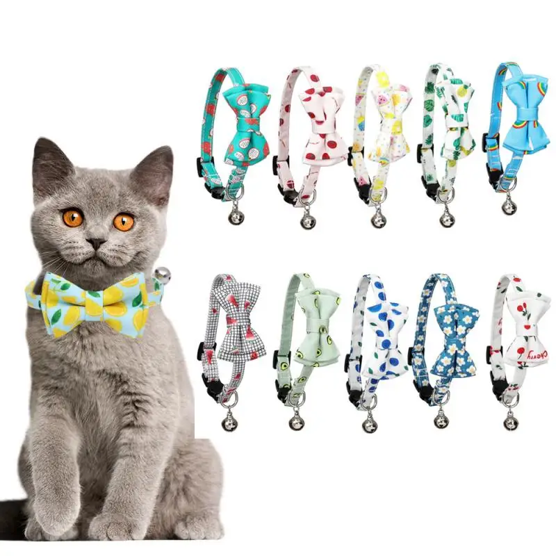 

5PCS Dog Cat Bell Bowtie Collar Adjustable Soft Fruit Funny Nacklace Products Doggy Kitten Supplies Collar Accessories Wholesale