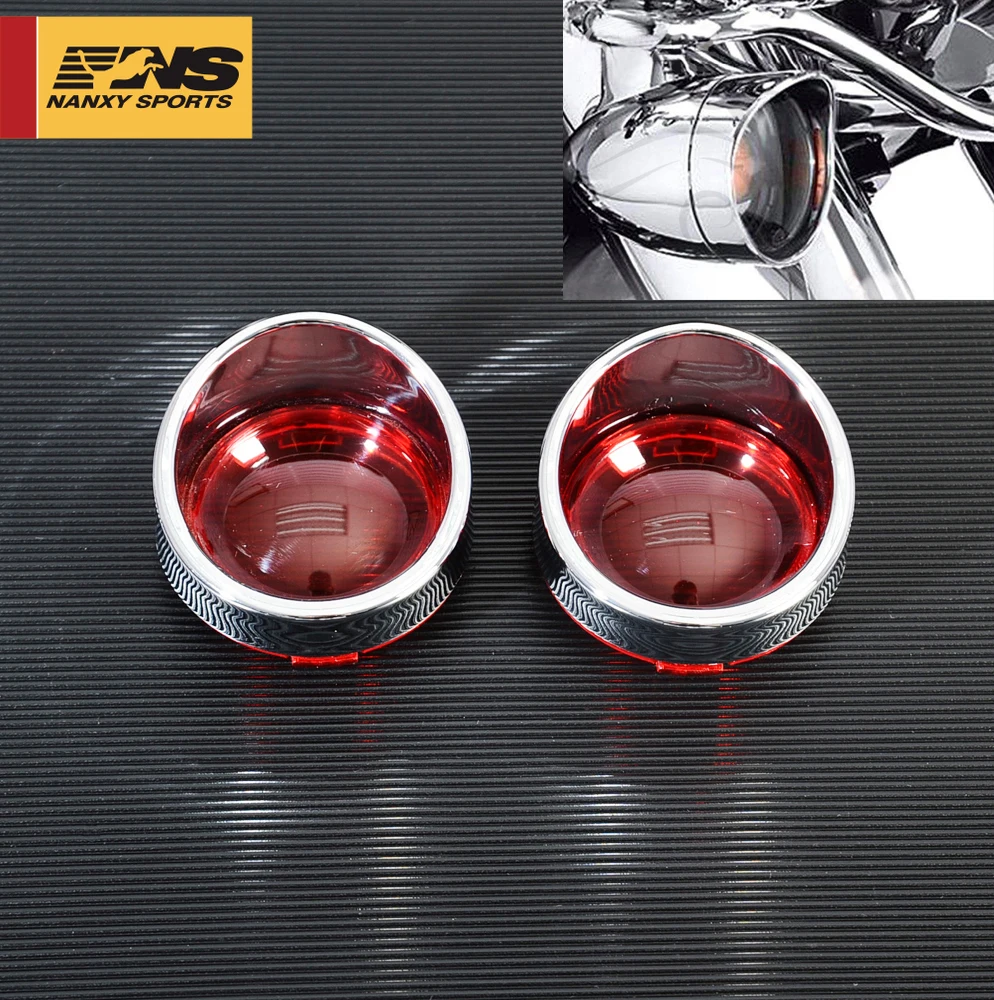 

Motorcycle Visor-Style Turn Signal Bezels w/ Smoke/Red/amber Lens for Harley Dyna Softail Sportster FLHX Street Glide