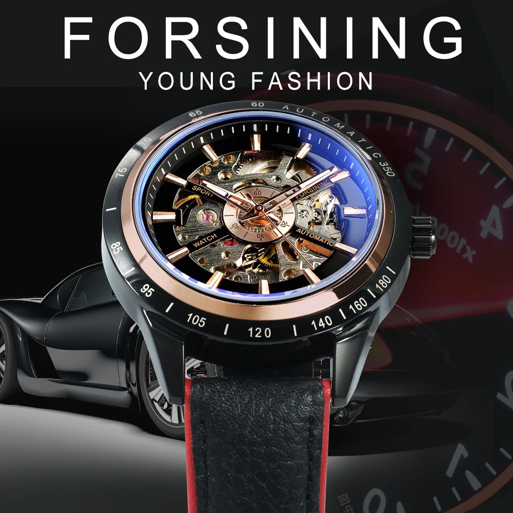 Часы наручные FORSINING Мужские механические брендовые роскошные с синим зеркальным