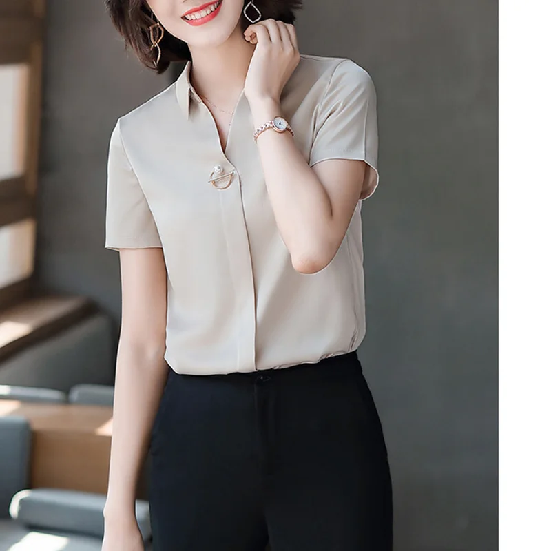 2024 летние профессиональные шифоновые блузки женские рубашки с лацканами Деловые