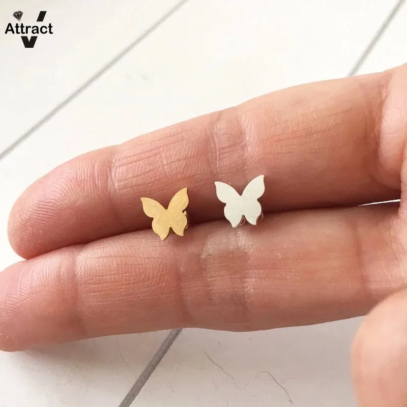 V Attract Faahion Jewelry 3D Butterfly Stud Earrings Gold Filled Stainless Steel Animal Boucle D'oreille Femme 2018 | Украшения и