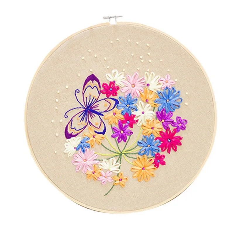 

30cm Floral DIY Material Package Beginner Hand-Embroidered 3D Fabric Creative Production European Bamboo Embroidery Kits