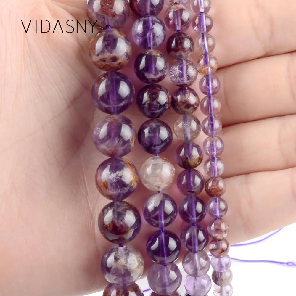 

Natural Gem Stone Purple Ghost Round Beads For Jewelry Making 6 8 10 12mm Spacer Loose Beads Diy Bracelet Necklace 15''