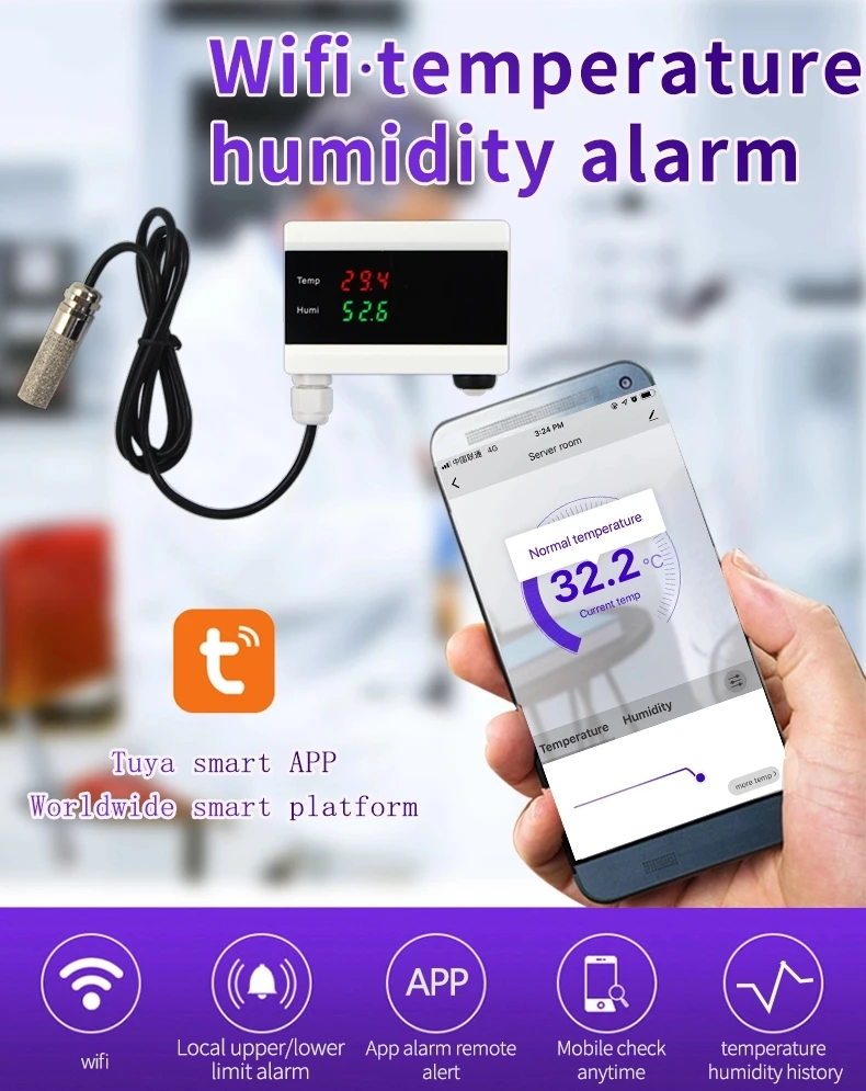Tuya WIFI термометр гигрометр детектор температуры и влажности датчик сигнализации