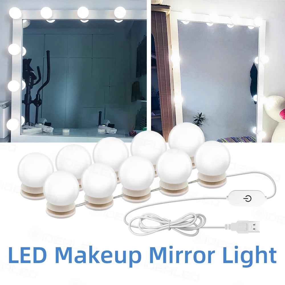 

LED Light Bulbs Dimmable Makeup Mirror Vanity Kit Hollywood Style USB Charging Super Bright Portable Cosmetic Mirror Lights