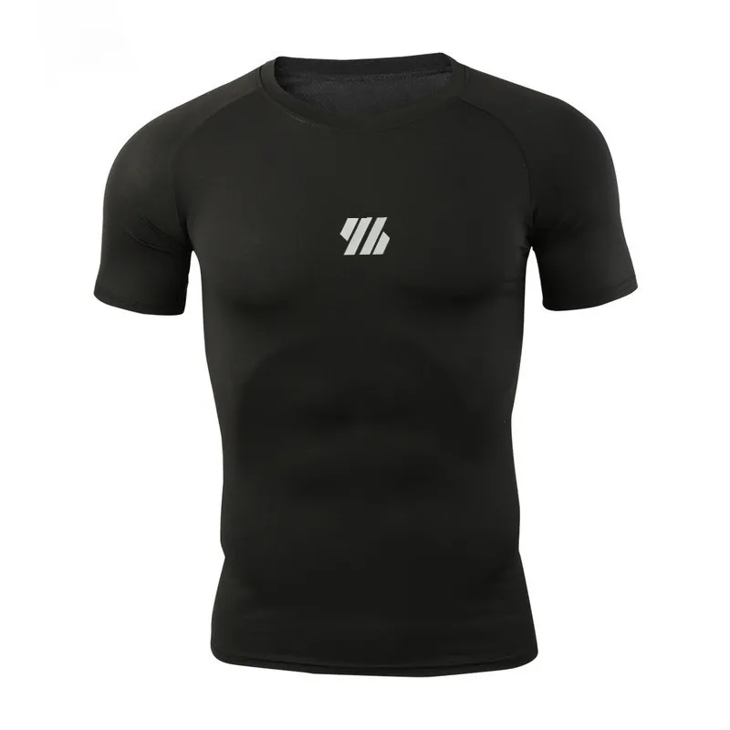 

Men Tshirt Bodybuilding Muscle Short Sleeve Shirt Tights Quick Dry Workout GYM Basketball Sportswear Men Summer Clothing