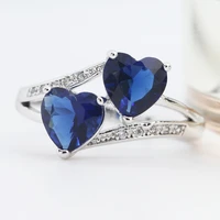 lingmei wholesale fashion trendy double heartsilver colorjewelry wedding rings glamour female zircon jewelry size 5 13