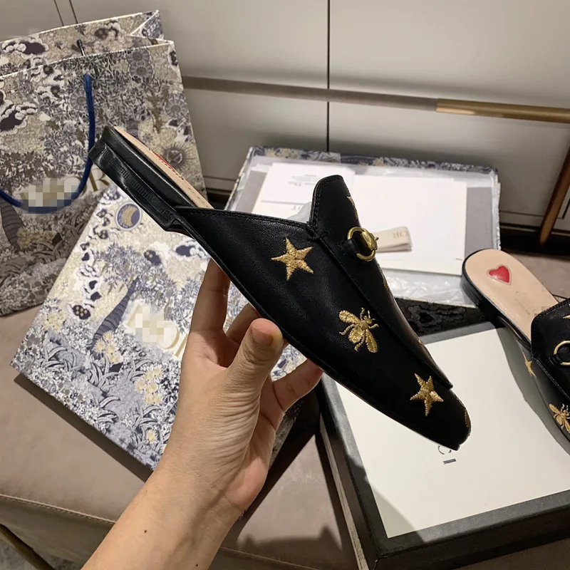 

GG 2021 new women's shoes bee stars leather shoes leather casual shoes shoes shallow mouth round head low heel muller shoes