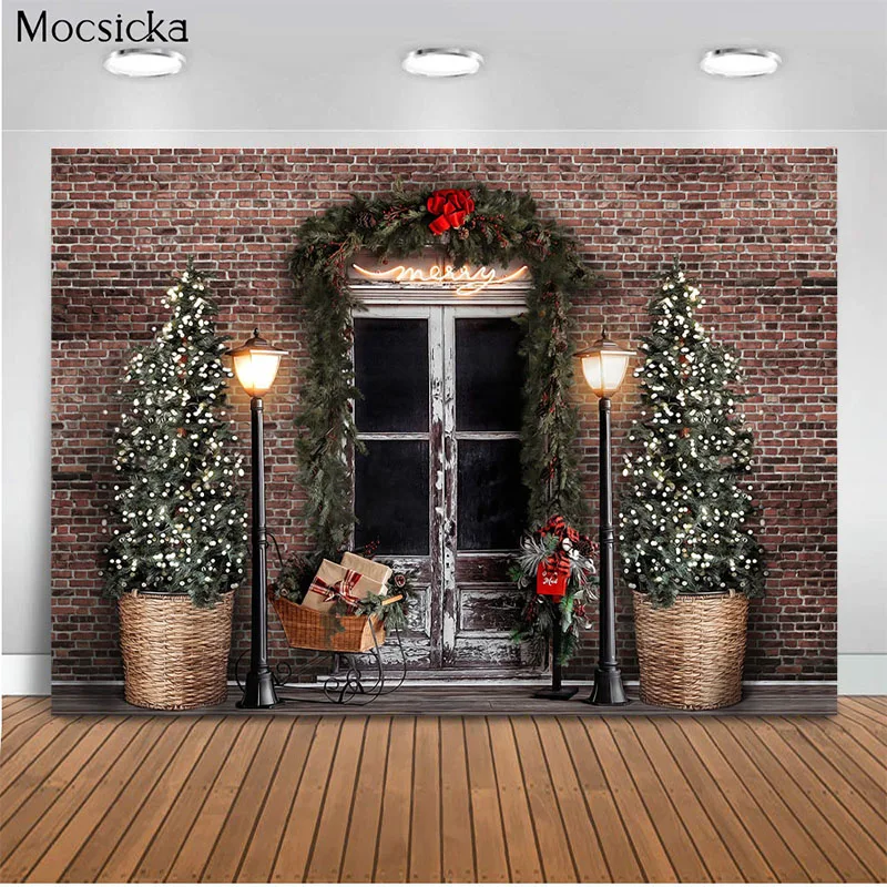 

Moscicka Photography Background Christmas Tree Lighting Wreath Fireplace Toy Socks Birthday Party Background Photo Studio
