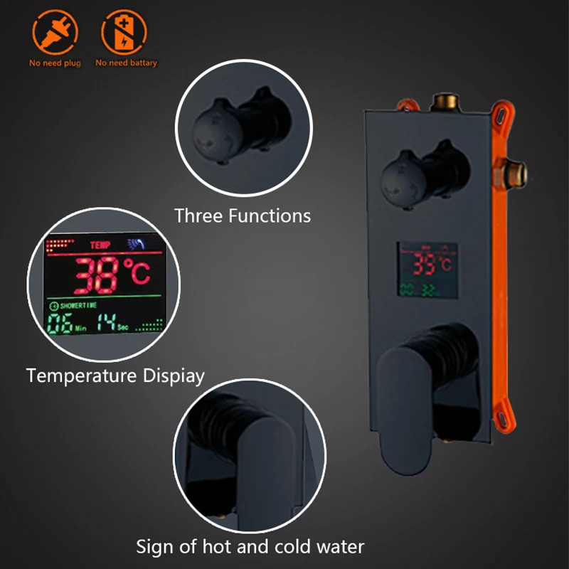 Смеситель для душа в европейском стиле роскошный черный светодиодный потолочный