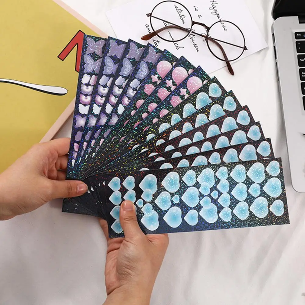 

2Pcs Scrapbook Sticker Personalized PVC Scrapbook Sticker Bright Color Pattern Laser Stickers Office Accessories