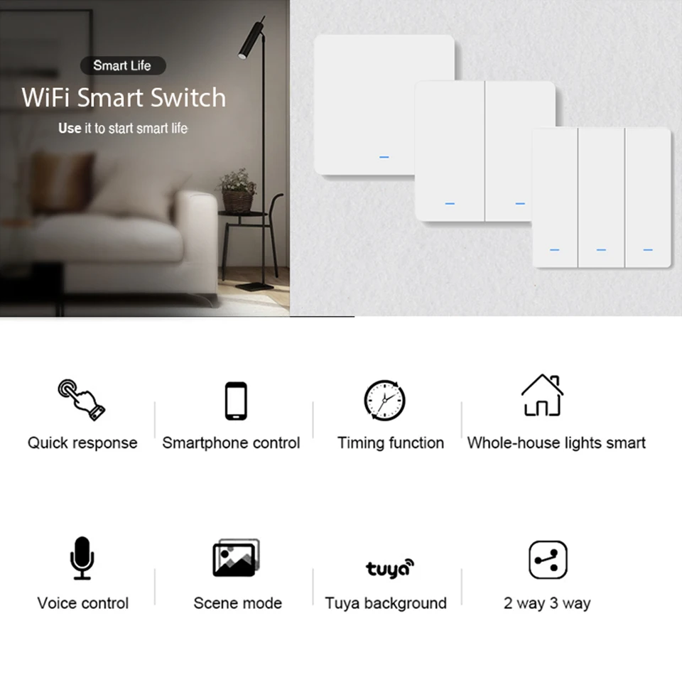 WI-FI "Умный" настенный wi-fi-выключатель RF433 кнопочный переключатель 1/2/3 банды Великобритании/ЕС Стандартный приложение Smart Life Беспроводной светильник переключатель дистанционного управления голосовым Управление