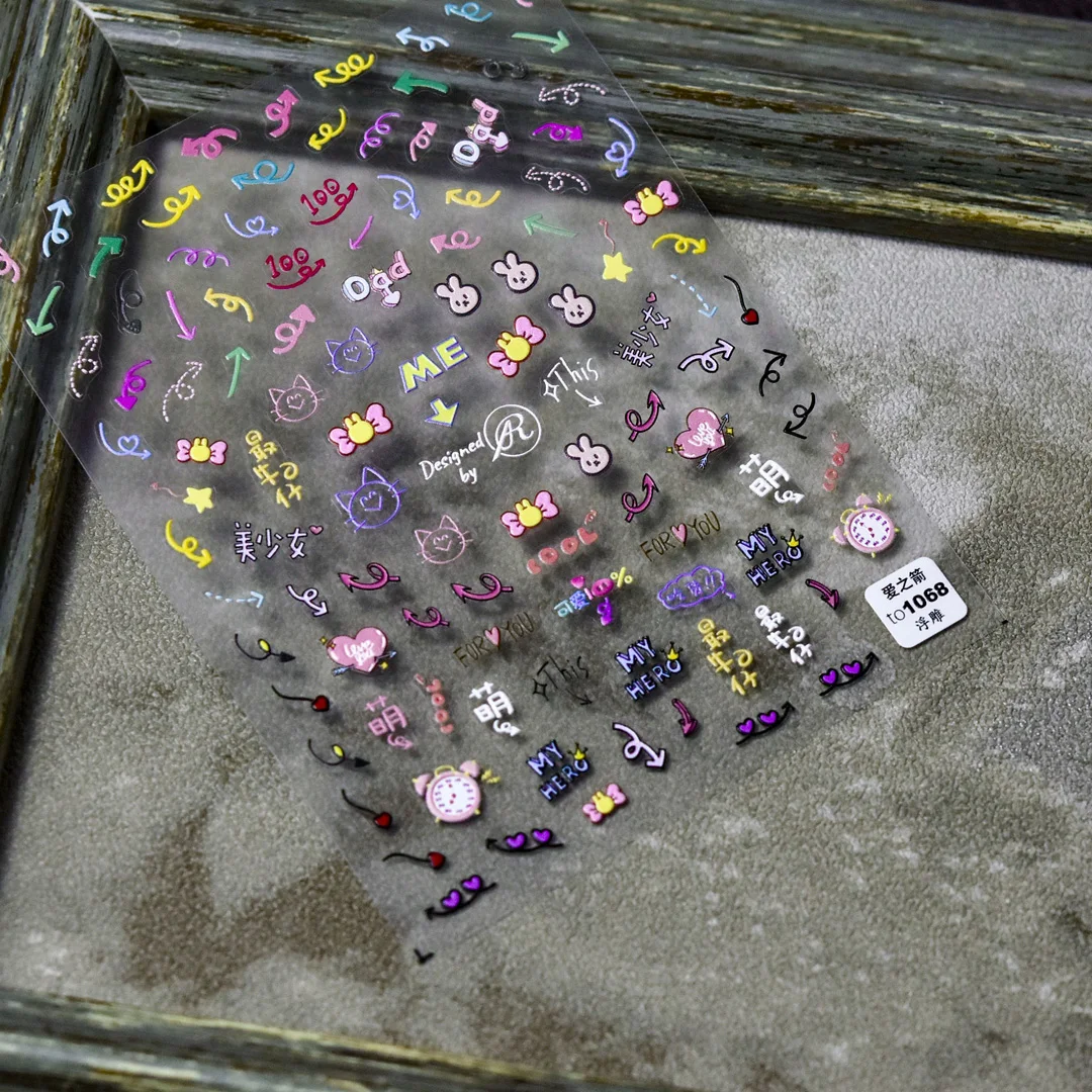 

Stickers For Nails Girls Bear Cat Cute Korean Embossed 3d Diy Nail Sticker Design High Quality Press On Nail Stickers Accesorios