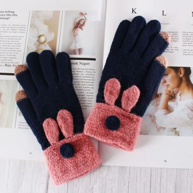 Женские осенне-зимние Акриловые эластичные вязаные теплые варежки на весь палец
