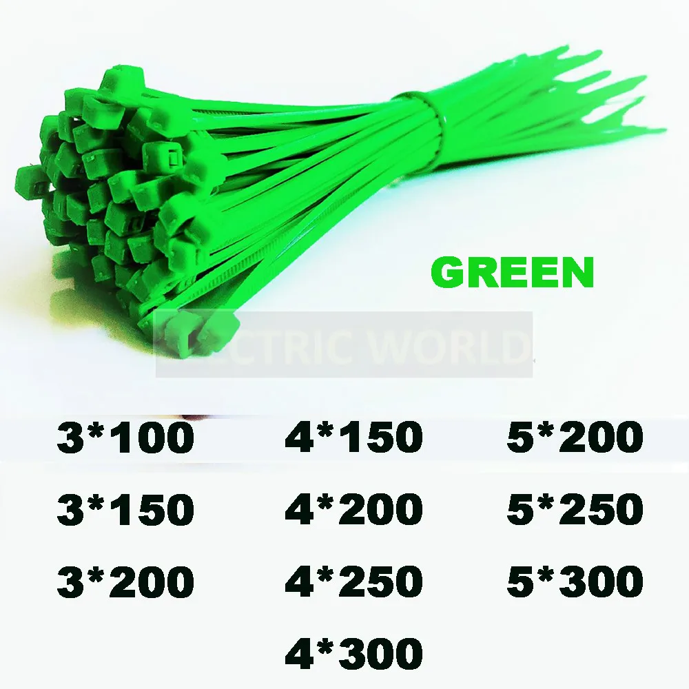 

Green 100pcs Cable Ties Self-Locking Nylon Wire Cable Zip Ties 2.5x100 3.5x100 Organiser Fasten Cable