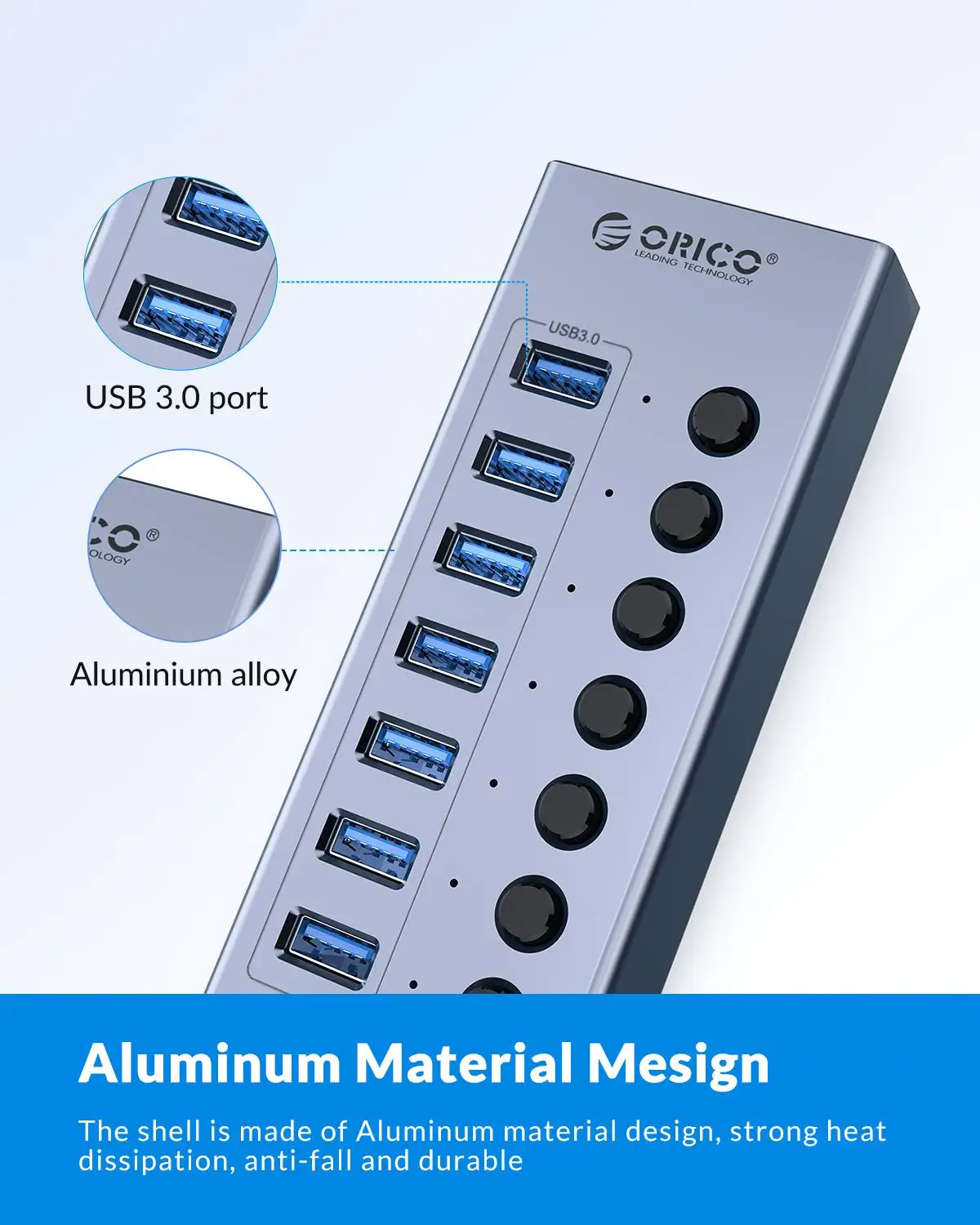 Концентратор ORICO Power ed USB 3 0 с 7/10/13/16 портами удлинитель переключателями вкл/выкл