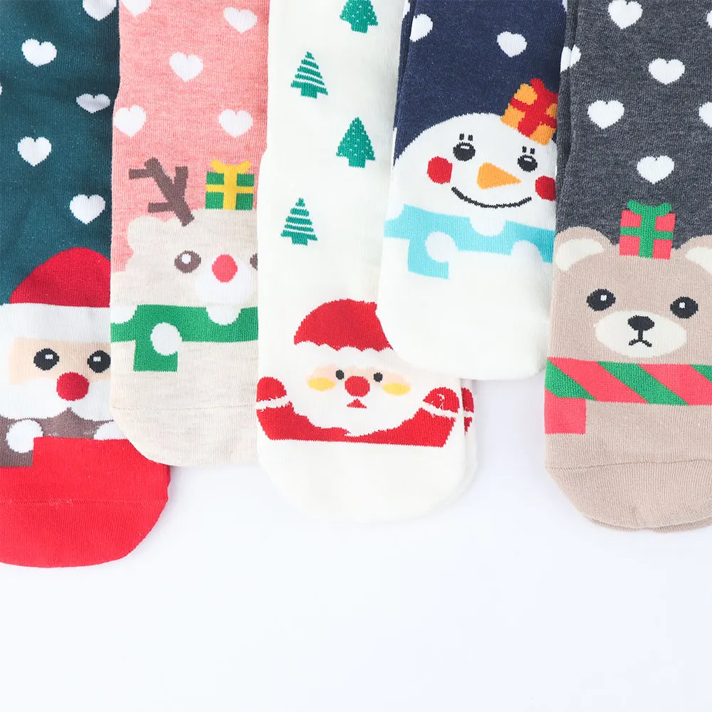 Женские теплые хлопковые короткие носки осень зима мультфильм Снеговики Санта