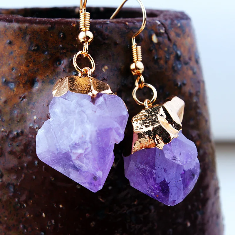 

Amethyst Crystal Earrings - Raw Crystal Point - Gift For Her - Lavender Amethyst Earrings Dangle Boho Stone Purple Drop KL39F92