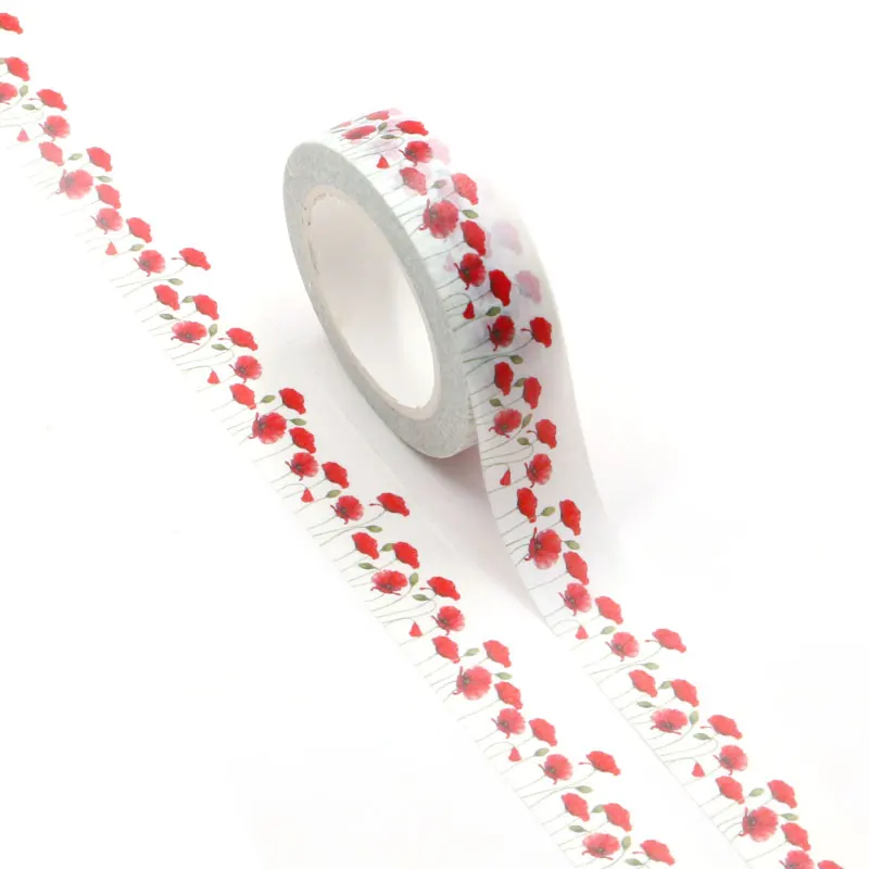 

1PC 15MM*10M New Arrvial Spring Leaves Red Flower Decorative Washi Tape DIY Scrapbooking Masking Tape School Office Supply