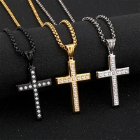 new classic stainless steel bible cross necklaces pendants men hip hop jewelry fashion gold silver gun black long chain necklace