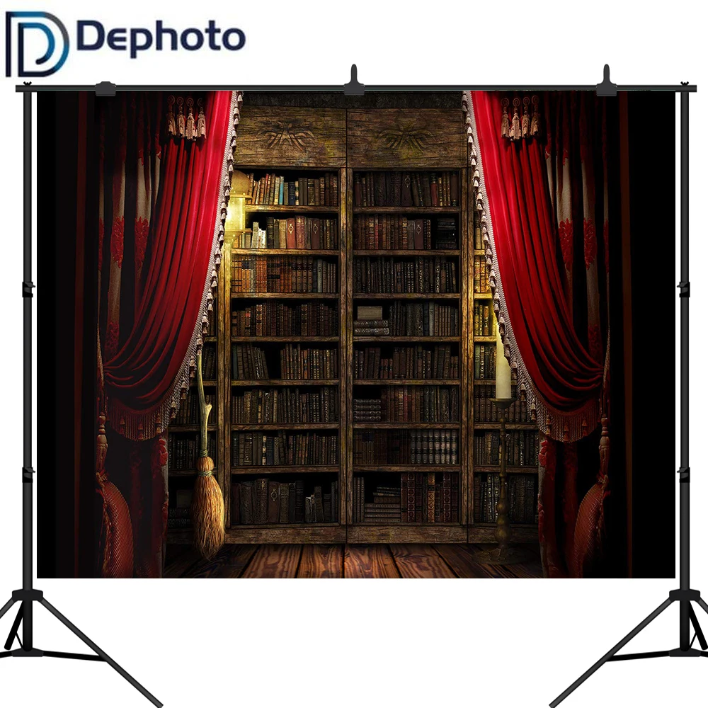 Dephoto Хэллоуин тематический фон для фотосъемки занавеска пол книжная полка