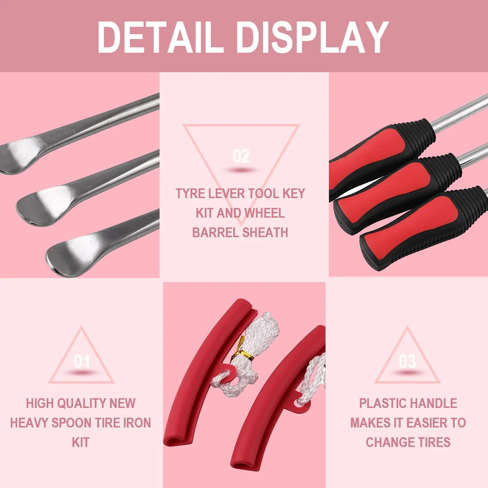 

3 Pieces Of Tire Spoon Rod Iron Tool Kit Motorcycle Bike Professional Tire Replacement Kit With Durable Bag Rim Protector New