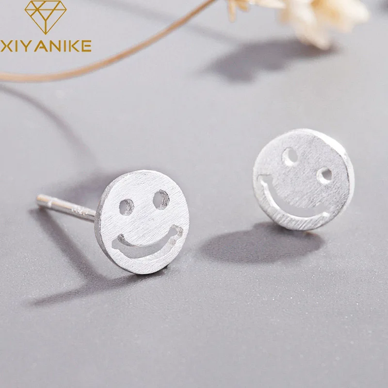 Женские серьги гвоздики из серебра 925 пробы с улыбающимся лицом|Серьги-гвоздики| |