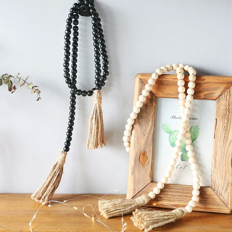 

Farmhouse Wooden Beads Garland with Tassels Modern Farmhouse Decor Country Decor Prayer Boho Wall Hanging Decor