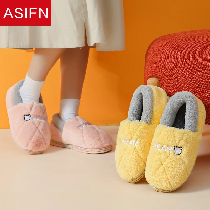 Женские мюли ASIFN 2021 зимние хлопковые тапочки женские плюшевые теплые шлепанцы на