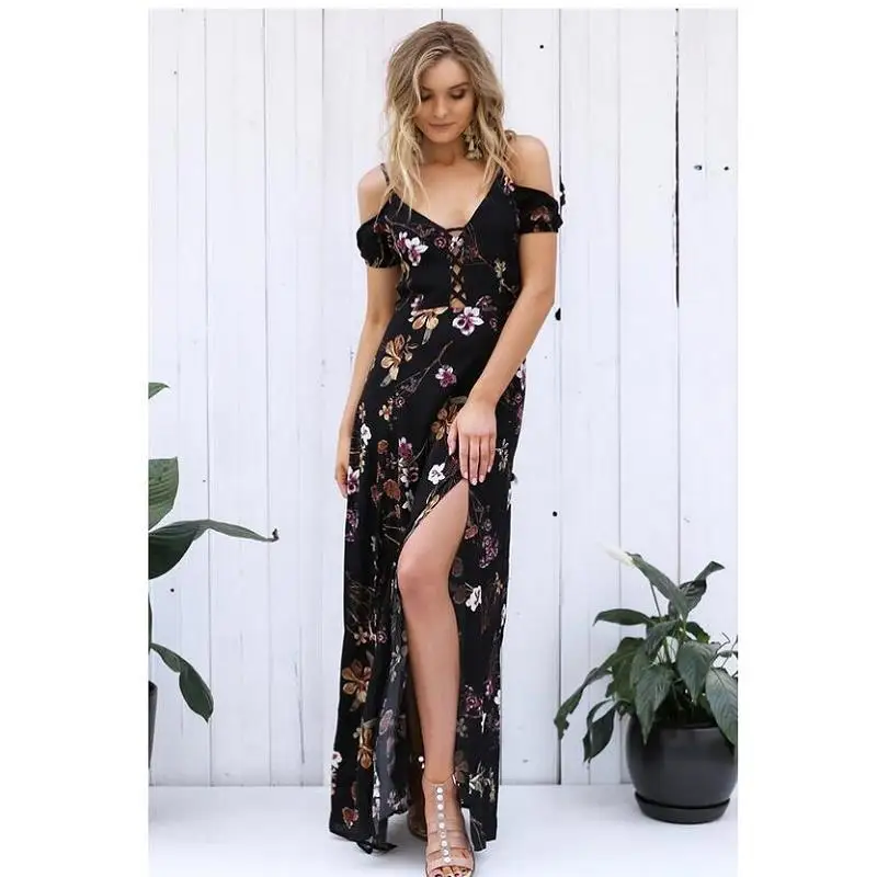 

2019 Europe and America Explosions Strap V-Collar Embroidered Printed Split Dress party dress plaid dress