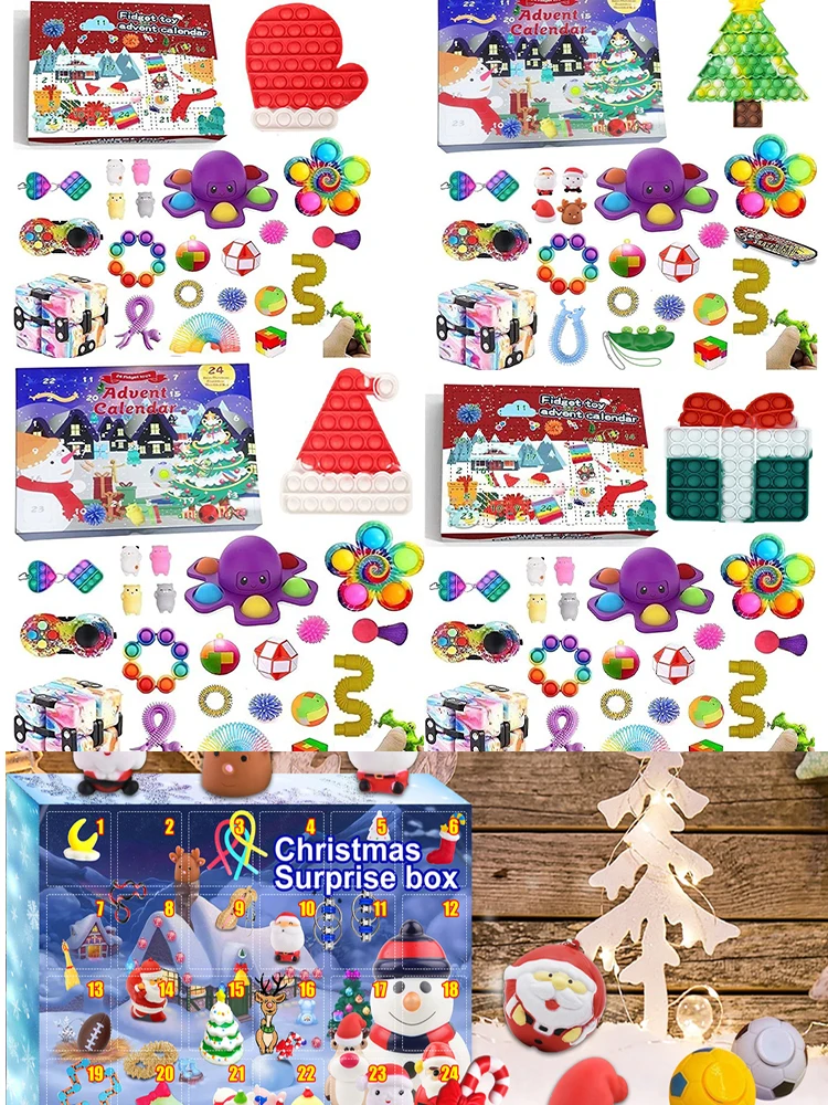 

Advent Calender Kids Fidget Toys 24 Days Surprise Mystery Box Navidad Simple Dimple Stress Relief Toys Gifts for New Year 2022