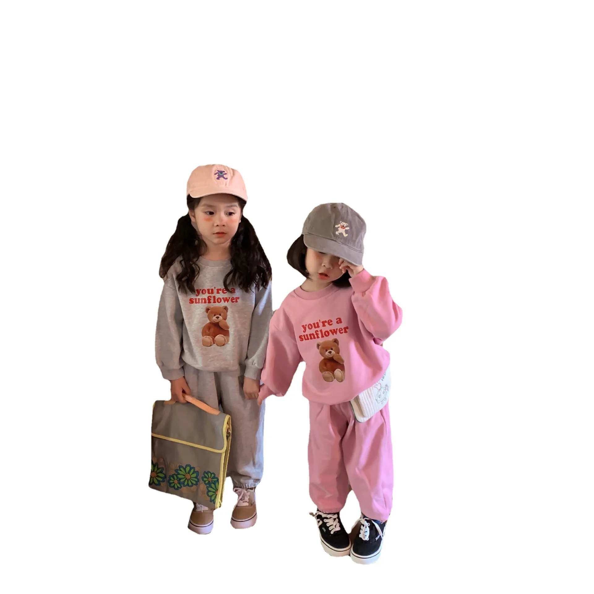

2021 Autumn Winter New Korean Children Clothes Bear Cotton Cute Sweatshirt Pants Set