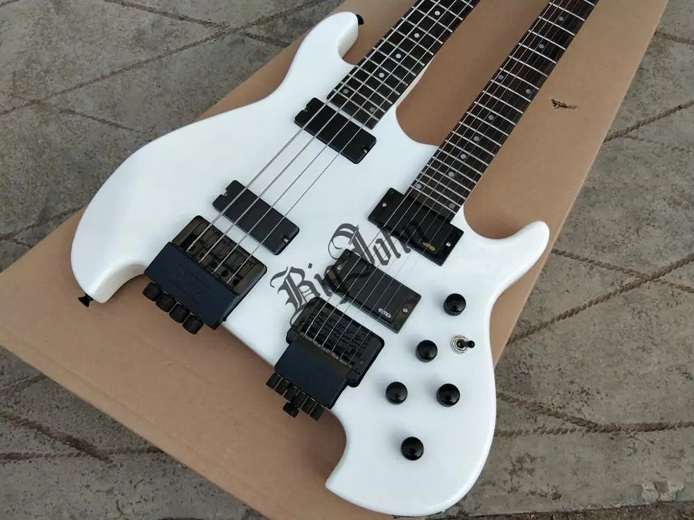 Электрическая гитара с двойной горловиной 4 струнами верхними басами и 6 нижняя